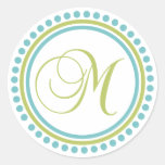 M Monogram (Chartreuse / Teal Dot Circle) Stickers