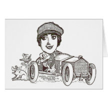 Mabel Normand racer silent movie star caricature Greeting Card