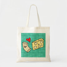 Mac Loves Cheese, Funny Cute Macaroni + Cheese Canvas Bags