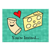 Mac Loves Cheese, Funny Cute Macaroni + Cheese Personalized Invitations