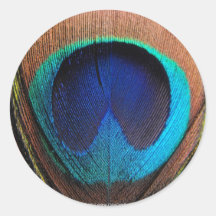 Macro Peacock Feather Rich Blues Photographic Round Sticker