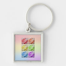 Macro Rainbow Roses Premium Keyring Keychain