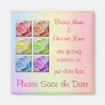 Macro Rainbow Roses Wedding Save The Date Magnet