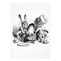 Mad Hatter and March Hare dunking the Dormouse Invites