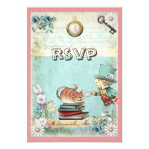 Mad Hatter & Cat RSVP Bring a Book Baby Shower Personalized Announcements