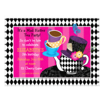 Mad Hatter Tea Party Birthday Invitation-diamond
