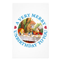 Mad Hatter Wishes Alice a Very Merry Unbirthday Stationery Design