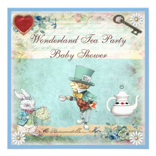 Mad Hatter Wonderland Tea Party Baby Shower Custom Invitations