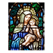 Madonna and Child - stained glass window Post Cards