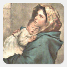 Madonna in Scarf Holds Baby Jesus Square Stickers