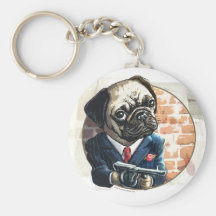 Mafioso Pugsy Beigel by Mudge Studios Keychain