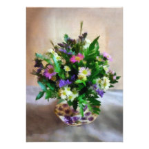 Magenta and White Mum Bouquet Personalized Invitations