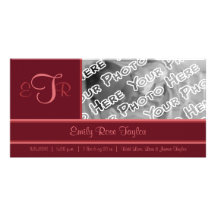 Magenta Elegant Monogram Birth Announcement Personalized Photo Card