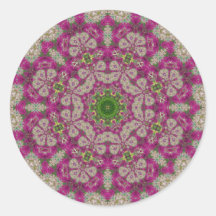 Magenta Flowers Lace Mandala Round Stickers