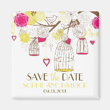 Magenta & Yellow Birdcages Save the Date Magnet