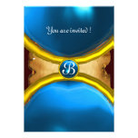 MAGIC RINGS ,MONOGRAM parchment gem blue Personalised Invite