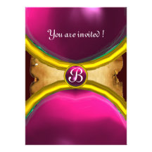 MAGIC RINGS ,MONOGRAM parchment gem pink Personalised Invite