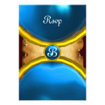 MAGIC RINGS ,MONOGRAM parchment rsvp gem blue Personalised Invites