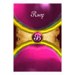MAGIC RINGS ,MONOGRAM parchment rsvp gem pink Invite