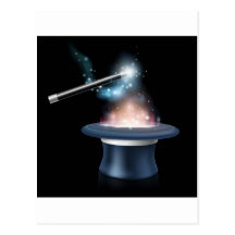 Magic trick hat and wand post cards