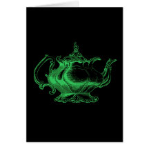 Magical Retro Green Altered Light Victorian Teapot Greeting Cards