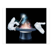 Magician wand and top hat trick post card