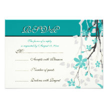 Magnolia branch turquoise wedding RSVP card Invites