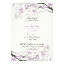 Magnolia purple flowers bridal shower invite