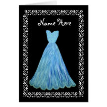 MAID OF HONOR Wedding Thank You BLUE Flowered Gown Greeting Cards