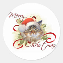 Maine Coon Cat Christmas Stickers