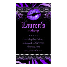 Makeup Artist Lips N Lace Purple Zebra Modern Business Card Template