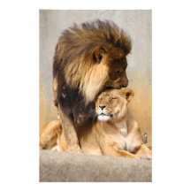Male and Female Lion in Love Custom Stationery