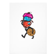 Male Ant Carrying Cupcake and Cookie Personalized Invitations