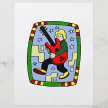 Male figure carrying red bass graphic flyer