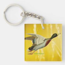 Mallard Duck in flight yellow keychain
