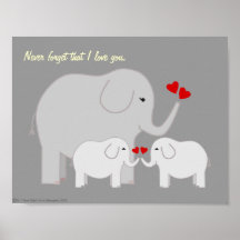 Mama and Baby Elephants Grays Poster