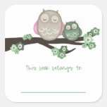 Mama Owl & Baby {Green} | Bookplates Stickers