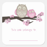 Mama Owl & Baby {Pink} | Bookplates Square Sticker