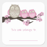 Mama Owl & Twins {Pink} | Bookplates Square Sticker