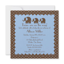 Mama & Twin Baby Elephants Boy Baby Shower Invitations