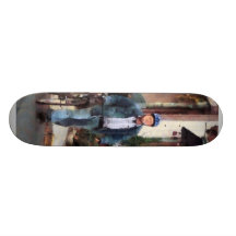 Man Crossing Street With Bicycle Skateboard Deck