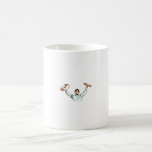 Man holding up cymbals light blue shirt mug