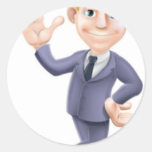 Man in suit waving cartoon round sticker