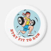 Man running jogging lifting weights fridge magnet