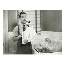 Man Washing Dishes Postcard