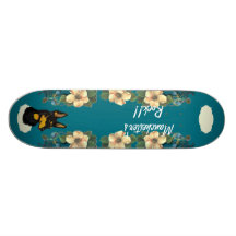 Manchester Terrier - Turquoise Floral Design Skateboard Deck