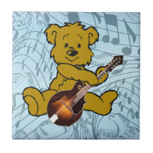 MANDOLIN BEAR ON MUSIC NOTES-TILE