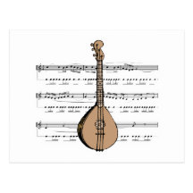 mandolin lute and sheet music postcard