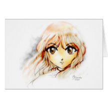 Manga Anime Girl sketch big eyes kawaii cute Cards
