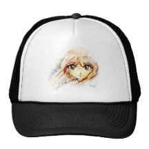 Manga Anime Girl sketch big eyes kawaii cute Mesh Hats